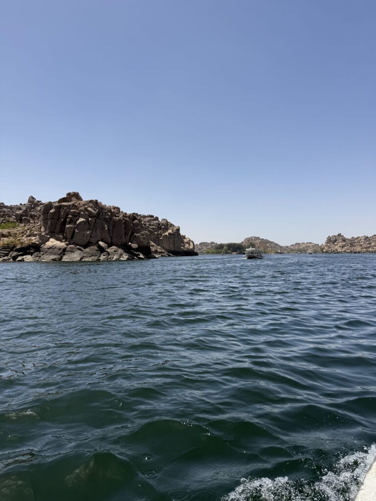 Nile River view of West Bank hills near Valley of the Kings, Luxor