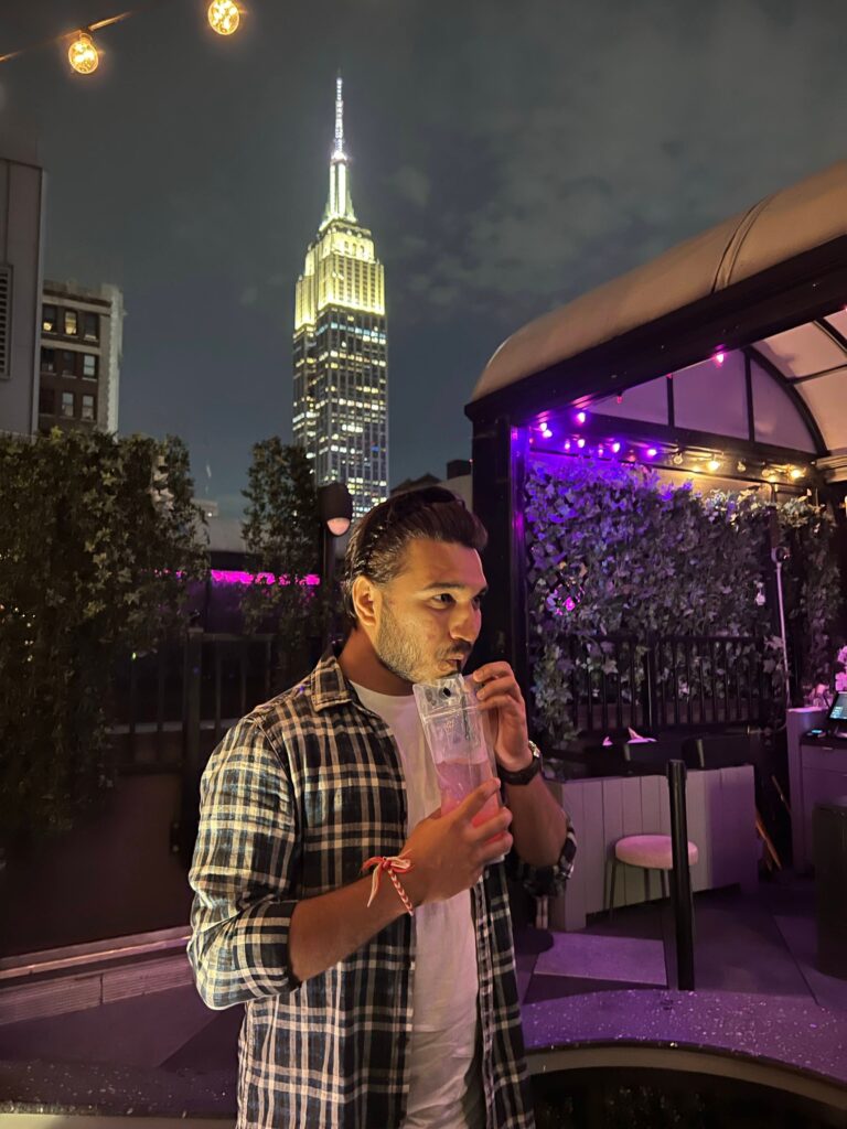 Magic Hour rooftop bar in New York City with Empire State Building view at night