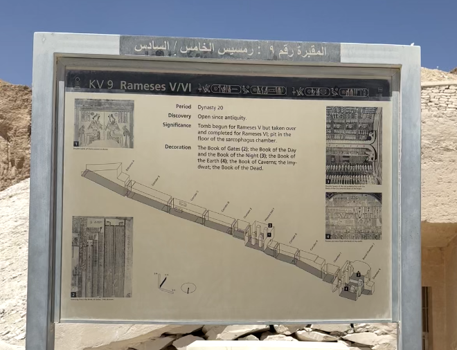 Information board with 3D tomb map for KV9 Ramesses V/VI at Valley of the Kings entrance