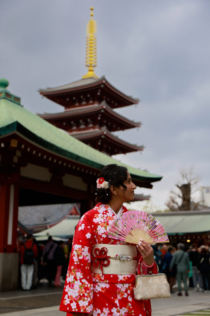 Golden spire atop the five-story pagoda at Senso-ji temple, Asakusa